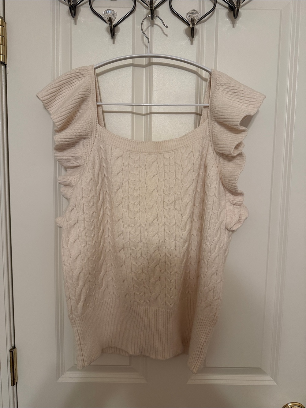 a new day Cream Cable Knit Ruffle Shoulder Sweater Vest